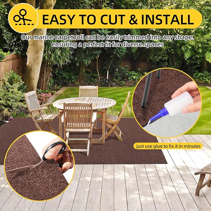 Marine Carpet,5 FT x 25 FT Brown Indoor Outdoor Carpet 0.2" Thick Boat Carpet with Water-Proof TPE Backing, Non-Slide Outdoor Marine Carpet Roll for Home, Patio, Porch, Deck-Ruum Studio Home