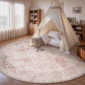 AMOAMI 6FT Round Vintage Soft Pink Rug - Non Slip Circle Machine Washable Rug for Living Room, Bedroom, Office Under Table-Ruum Studio Home