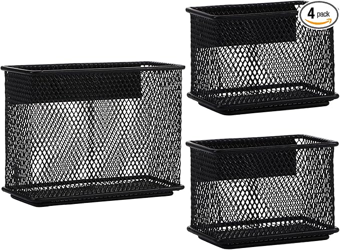 Black Magnetic Basket, Magnetic Organizer Holder Refrigerator Basket, Magnetic Baskets Heavy Duty, Magnetic Holder for Refrigerator Locker Whiteboard Office,Medium x1&Small x2 Set of 3-Ruum Studio Home