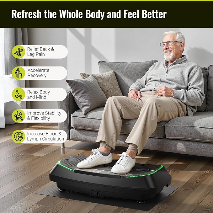 FLYBIRD 4D Vibration Plate 500 LBS Capacity, Oscillation, Linear, Pulsation Vibration Plate Exercise Machine, Triple Motors Vibration Plate for Bone Density Building & Lymphatic Drainage-Ruum Studio Home