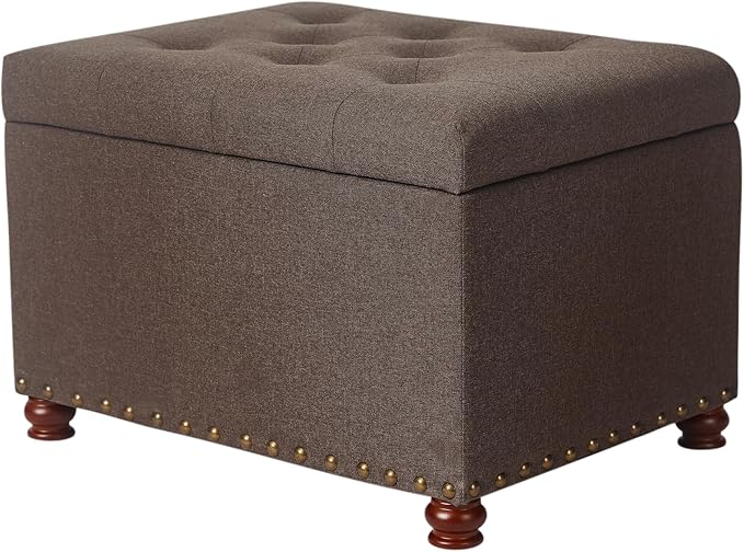 Joveco Storage Ottoman Linen Tufted Bench, Rectangular Footrest Footstool Coffee Table Seat for Living Room Bedroom, Coffee-Ruum Studio Home