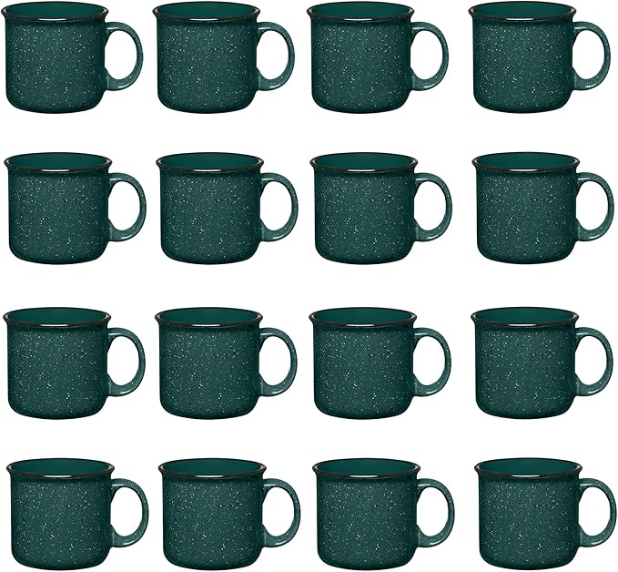 Set of 16 Ceramic Campfire Mugs – 15 Oz, Green – Coffee & Tea Cups for Home, Work, Travel, Camping – Customizable, Great for DIY, Events, Companies-Ruum Studio Home