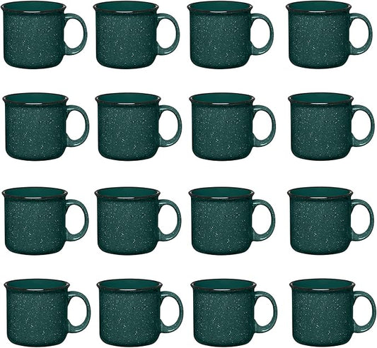 Set of 16 Ceramic Campfire Mugs – 15 Oz, Green – Coffee & Tea Cups for Home, Work, Travel, Camping – Customizable, Great for DIY, Events, Companies-Ruum Studio Home