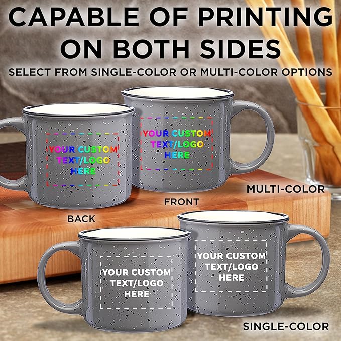 DISCOUNT PROMOS Custom Ceramic Campfire Coffee Mugs 13 oz. Set of 10, Personalized Bulk Pack - Perfect for Tea, Espresso, Cappuccino, Hot Cocoa - Grey-Ruum Studio Home
