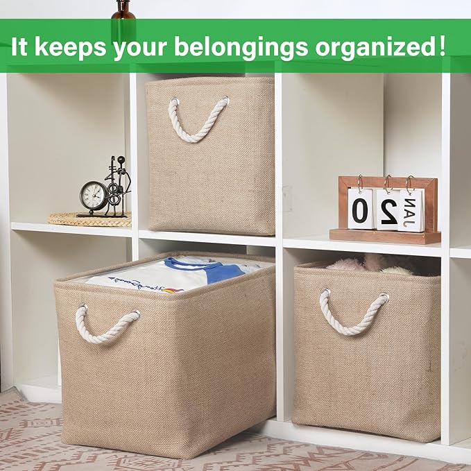 Bidtakay Fabric Storage Baskets for Shelves 3 Pack Large Storage Bins for Organizing Linen Collapsible Organizer for Closet-Flaxen-Ruum Studio Home