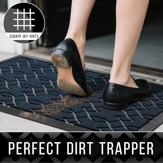 Yimobra Front Door Mat Outdoor Indoor 47x24, All-Season, All-Weather, Heavy Duty Welcome Door Mats Outside Entrance, Non Slip Porch Patio Entrance Mat, Blue-Ruum Studio Home