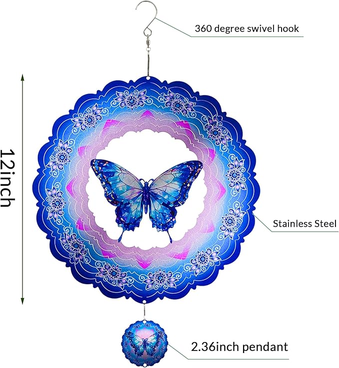 Butterfly Wind Spinners Outdoor,12 Inch Butterfly Gifts for Women Mom Grandma Wife,3D Butterflies Decorations Wind Spinners for Garden Yard Proch-Ruum Studio Home