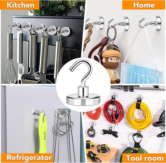 MIKEDE Magnetic Hooks Heavy Duty, 150LB+ Strong Neodymium Magnets with Hooks for Refrigerator, Large Magnetic Hooks with Epoxy Coating for Hanging, Home, Workplace - 10 Pack-Ruum Studio Home