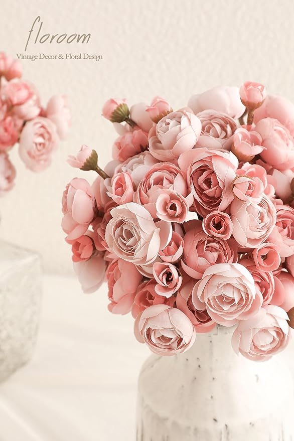 Floroom Ranunculus Artificial Flowers 18 Pcs Dusty Rose Faux Silk Mini Ranunculus Bulk Fake Wedding Filler Flowers for DIY Bouquets, Centerpieces, Bridal Shower Decorations & Arrangements-Ruum Studio Home