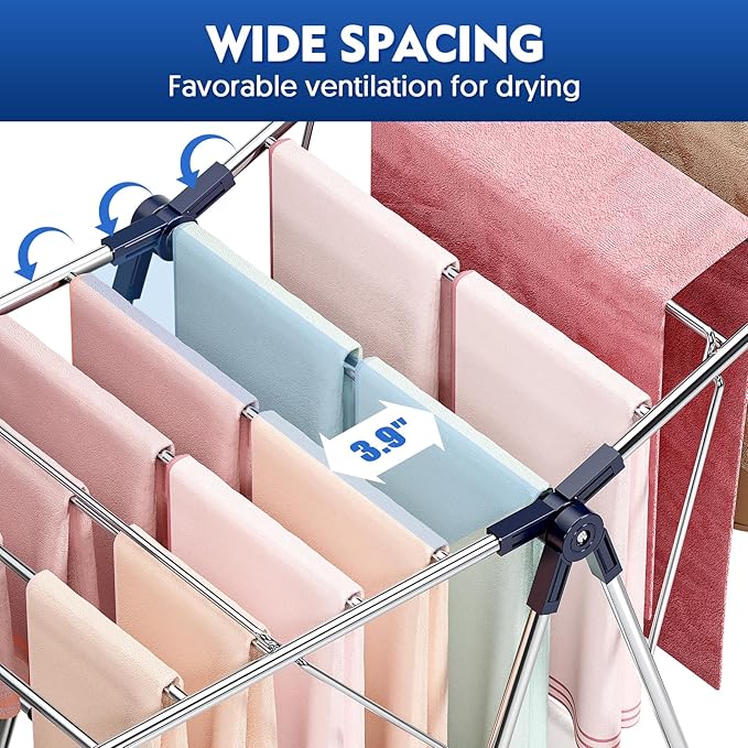 APEXCHASER Clothes Drying Rack, Drying Rack Clothing with Height-Adjustable, Foldable Gullwings Laundry Drying Rack, Indoor Outdoor Use, No Assembly-Ruum Studio Home