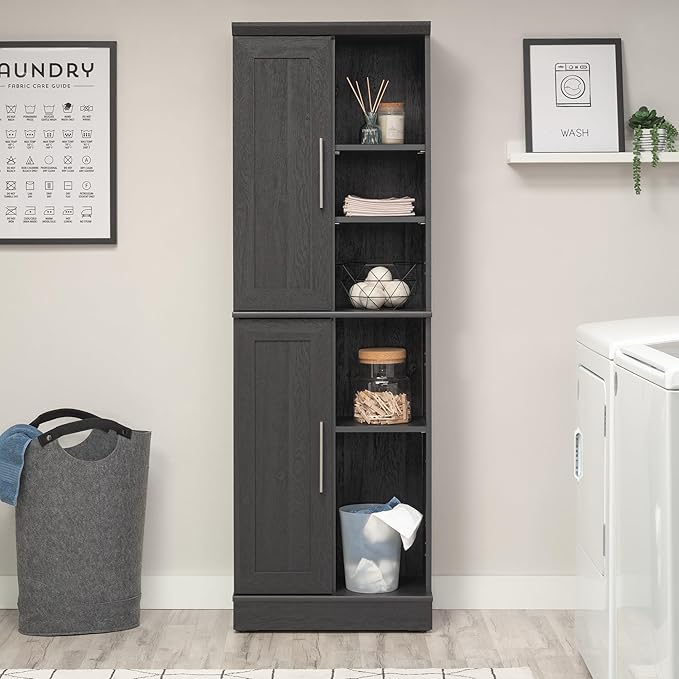 Sauder HomePlus Multi-Room Storage Cabinet with Adjustable Shelves and Door Positioning, Kitchen Laundry Bathroom Pantry Storage Cabinet, in Raven Oak Finish-Ruum Studio Home