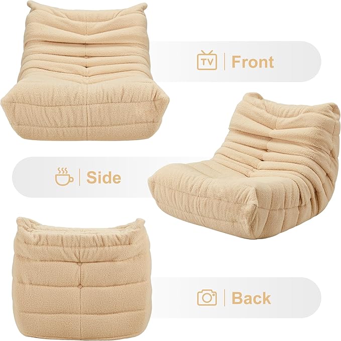 Bean Bag Chairs for Adults Giant Bean Bag Chair Memory Foam BeanBag Chair Big Bean Bag Sofa with Filler Faux Fur Fireside Beanbags Lazy Sofa for Living Room Bedroom Dorm Office (Khaki Teddy)-Ruum Studio Home