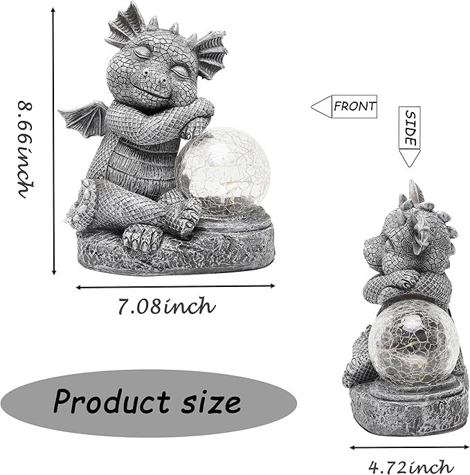 Garden Dragon Figurine Solar Powered Outdoor Cute Dragon with Hold Glowing Glass Ball Resin Sculpture for Porch Patio Lawn Farm Yard Home Decoration Gift for Women Housewarming-Ruum Studio Home