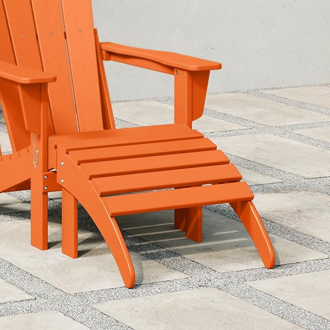 WestinTrends Outdoor Ottoman, Patio Adirondack Ottoman Foot Rest, All Weather Poly Lumber Folding Foot Stool for Adirondack Chair, Widely Used for Outside Porch Pool Lawn Backyard, Orange-Ruum Studio Home