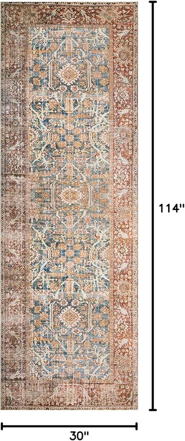 Loloi Layla Collection LAY-04 Ocean/Rust 2'-6" x 9'-6" .13" Thick Runner Rug, Soft, Durable, Vintage Inspired, Distressed, Low Pile, Non-Shedding, Easy Clean, Printed, Living Room Rug-Ruum Studio Home
