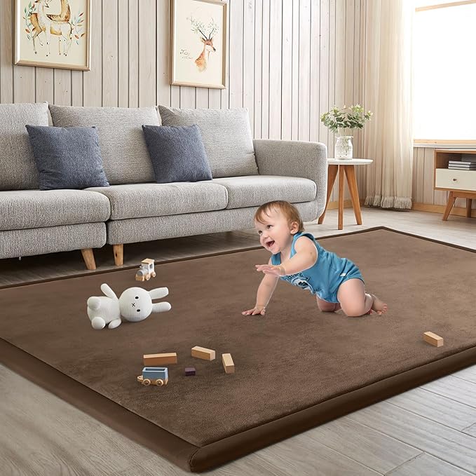 Baby Play Mat for Floor Tummy Time Mat Nursery Rug Muscle Mat Area Rug Playroom Rug Tatami Mat 6'7"x4'11" Memory Foam 1.3" Thick Crawling Mat For Babies,Toddlers, Infants, Kids,Floor Mat,Coffee-Ruum Studio Home