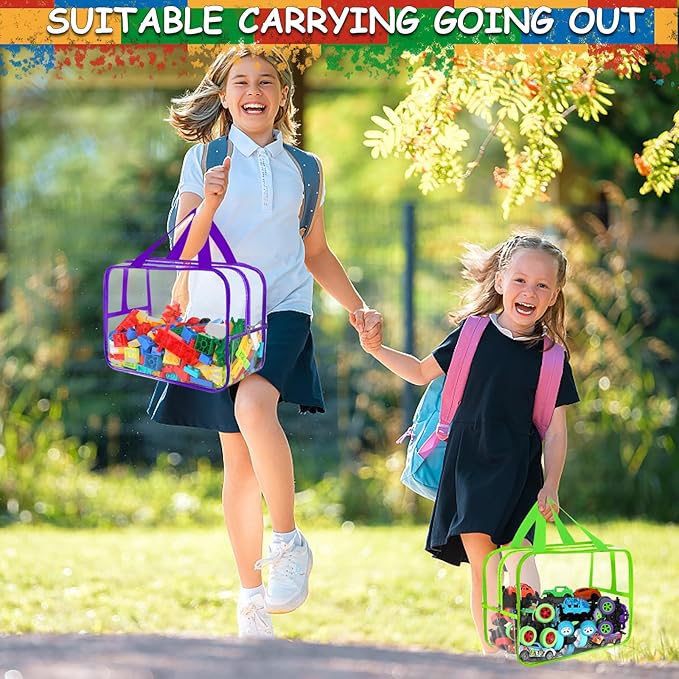 6 Colors Widen X-Large Toy Storage Bags 12.6×9.25×6.9In with Labels, Reusable Clear PVC Board Game Storage, Travel Waterproof Organizer Bags with Zipper for Building Blocks, Puzzle, Stuffed Animals-Ruum Studio Home