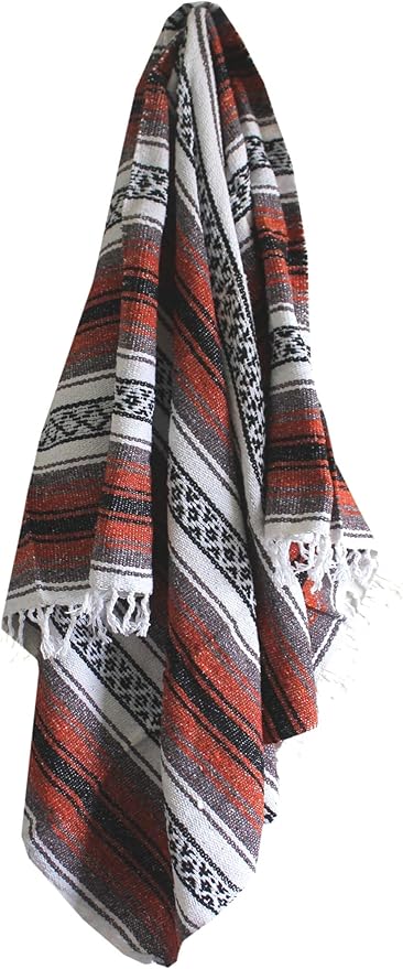 Del Mex Classic Mexican Blanket, Large Authentic Woven Falsa Throw (70"x50"), Artisan Southwest Décor for Beach, Yoga, Outdoors (Terracotta)-Ruum Studio Home