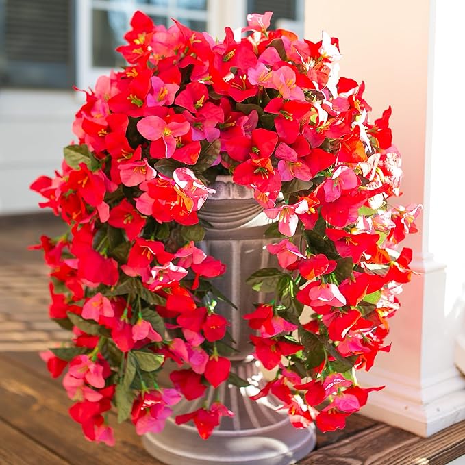 Faux Bougainvillea Artificial Flowers Plants for Outdoors Outside Decoration, 2pcs Fake Flowers Silk Long Trailing Vines UV Resistant Realistic for Front Door Porch Planter Urn Patio Balcony Yard, Mix-Ruum Studio Home
