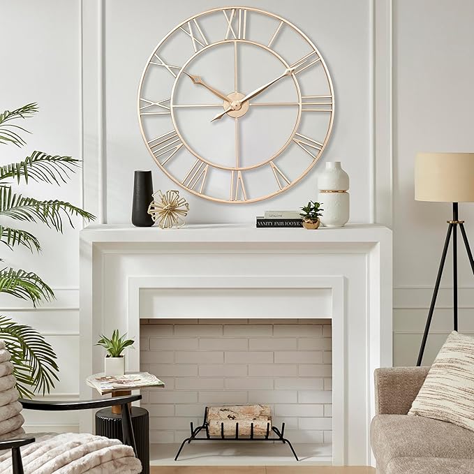 CLXEAST 30 Inch Wall Clock,Large Champagne Gold Metal Roman Numeral Wall Clock, Modern Wall Clocks for Living Room Decor,House Warming Gifts New Home-Ruum Studio Home