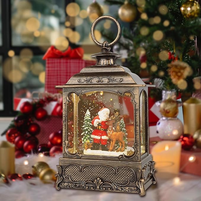 Christmas Snow Globes,Christmas Decorations for Home,with 6 Hour Timer,Musical Snow Globe,Battery Or USB Powered,Christmas Lantern,Christmas Festival Decor, Santas Reindeer-Ruum Studio Home