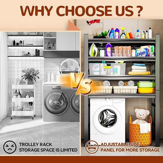Laundry Shelf,5 Tier Over Washer and Dryer Storage Shelves,Adjustable Easy to Install,Space Saver Laundry Shelf Organizer,Utility Shelves for Balcony,Black,72”H*15.7”D*35.4“W-Ruum Studio Home