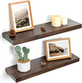 Floating Shelves for Wall Decor, 8 Inch Deep Rustic Solid Elm Wood Floating Shelves Wall Mounted, Wall Shelves with Invisible Bracket for Living Room Bathroom Bedroom Kitchen, 24 Inch Set of 2, Walnut-Ruum Studio Home