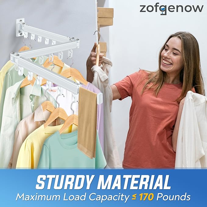 Clothes Drying Rack Wall Mounted Foldable, Retractable & Collapsible(Tri-Fold) Space-Saving Laundry Drying Rack for Indoor & Outdoor Use - Laundry Rooms, Bathroom & Balconies (White)-Ruum Studio Home