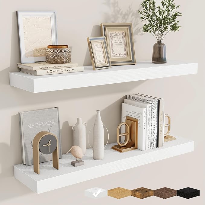 fuqing Floating Shelves for Wall, Bathroom Shelf Wall Mounted for Storage, Shelves with Invisible Bracket for Bedroom, Kitchen, Living Room, Farmhouse Small Book Shelf, 32 Inch Set of 2, White-Ruum Studio Home