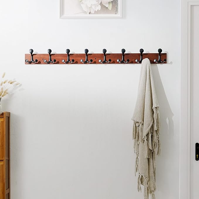 SKOLOO 43-Inch Cherry Wood Coat Rack Wall Mount with 8 Triple Hooks - Ideal for Family Entrances, Classrooms, and Pet Supplies Storage - Perfect Coat Hooks for Wall-Ruum Studio Home