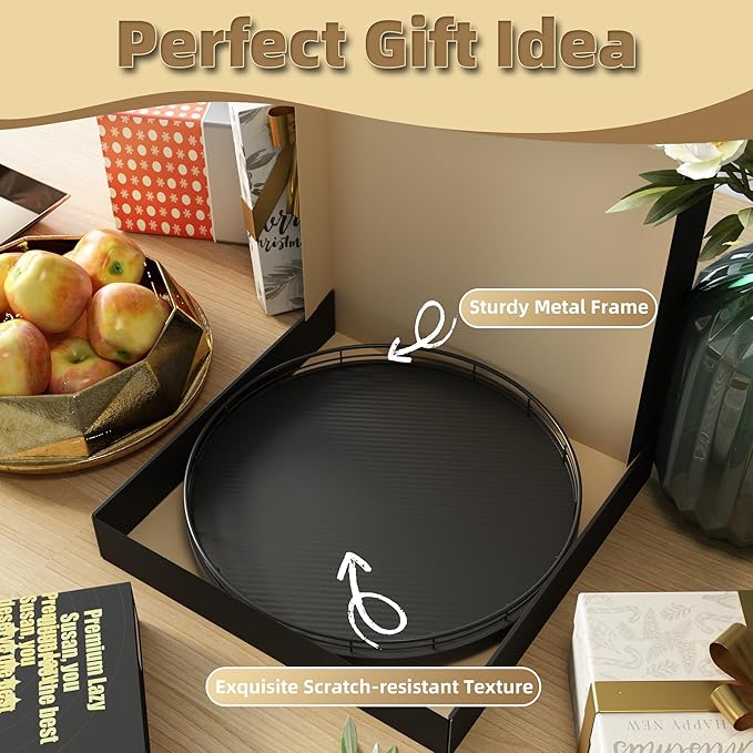 13" Lazy Susan Turntable Organizer for Table Top, Round Wooden Lazy Susan for Cabinet Kitchen Decor Centerpieces Coffee Table, Storage Condiments Spices, Bathroom Vanity Tray for Soap, Black-Ruum Studio Home