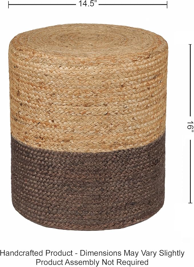 REDEARTH · Cylindrical Pouf Foot Stool Ottoman - Jute Braided Pouffe Poof Accent Sitting Footrest for The Living Room, Bedroom, Nursery, Patio, Lounge & Other Rooms (14.5”x14.5”x16”; Natural Acorn)-Ruum Studio Home
