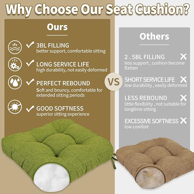 BUYUE Chair Cushion Set for Rocking Chair, Back Pillow & Seat Cushion with Ties, Original Woven Fabric Non-Slip Chair Pads for Elderly Sitting, Grass Green-Ruum Studio Home