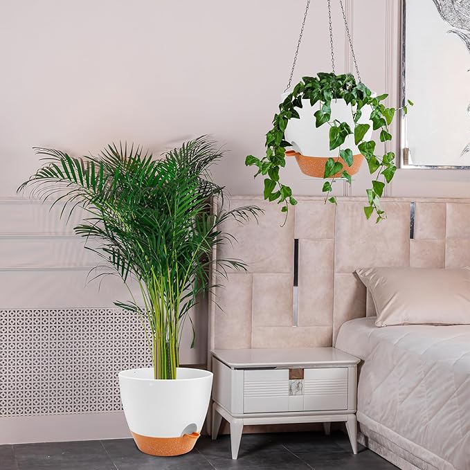 GARDIFE Large Hanging Planter, 12 inch Hanging planters for Indoor. Outdoor Plants, Self Watering Plant Pot, Plant Hanger, White-Ruum Studio Home