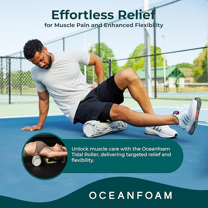 Oceanfoam Tidal Roller - Black Marbled - Muscle Massage Foam Roller for Back Pain & Stretching - Firm and Ergonomic Wide Wave Textured - Yoga, Athletics, & Wellness - Full Size, 20" x 5"-Ruum Studio Home