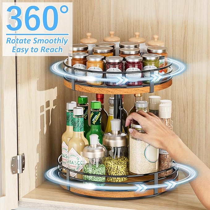 Lazy Susan Turntable Organizer Adjustable - 2 Tier Wood Rotating Spice Rack 12 Inch Lazy Susan for Kitchen Countertop Cabinet Pantry Cupboard Dining Table Bathroom Coffee Bar Home Storage-Ruum Studio Home
