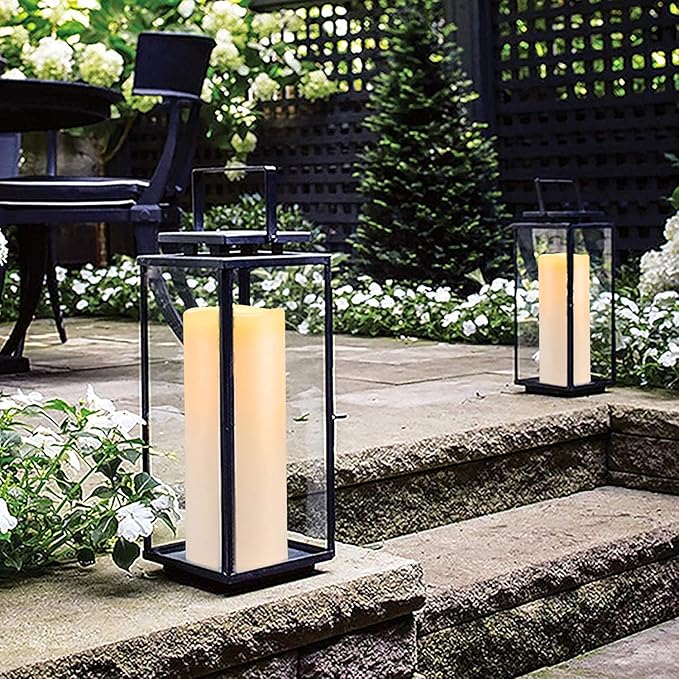 Homemory 4" x 10" Large Waterproof Outdoor Flameless Candles, Battery Operated LED Pillar Candles with Remote and Timers for Indoor Outdoor Lanterns, Long Lasting, Dark Ivory, Set of 2