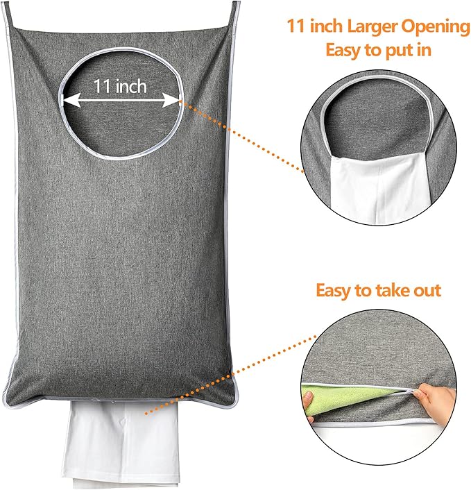 XL Hanging Laundry Hamper, Extra Large Tear-resistance Door Hamper with 2 Types Hooks for Dirty Clothes, Save Bathroom Space Hanging Laundry Bag (36.5x 22 Inch,Grey)-Ruum Studio Home