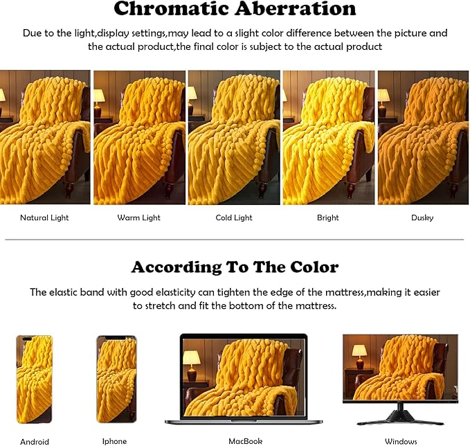 NEWCOSPLAY Faux Fur Twin Blanket Mustard Yellow 3D Ribbed Plush Thick Warm Blanket for Couch Sofa Bed 850GSM (Mustard Yellow Ribbed, Twin(60"x80"))-Ruum Studio Home