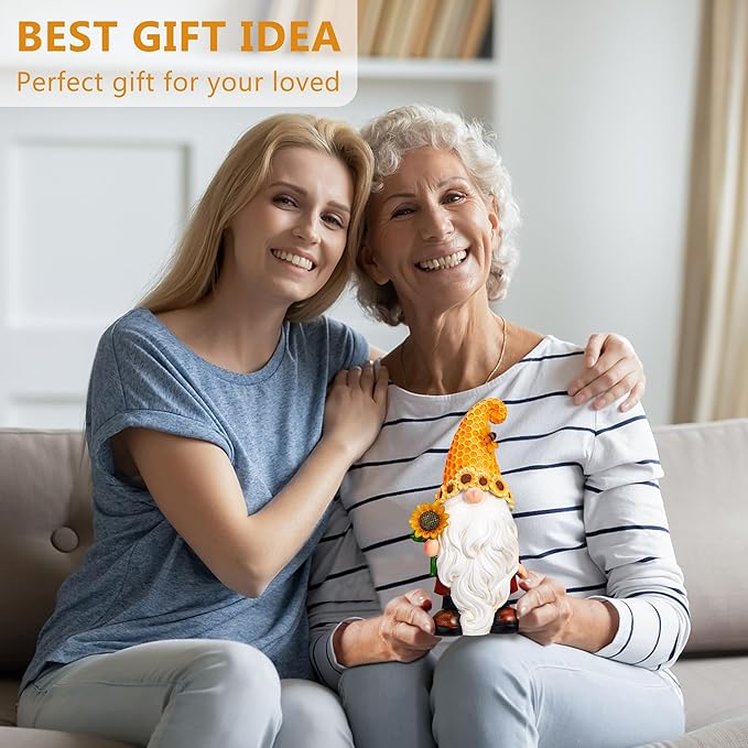 Garden Gnomes Outdoor - Sunflower Gnome Statue with Solar LED Lights for Yard, Patio, Lawn Ornaments - Best Garden Gifts for Mothers Day, Housewarming, Festival-Ruum Studio Home