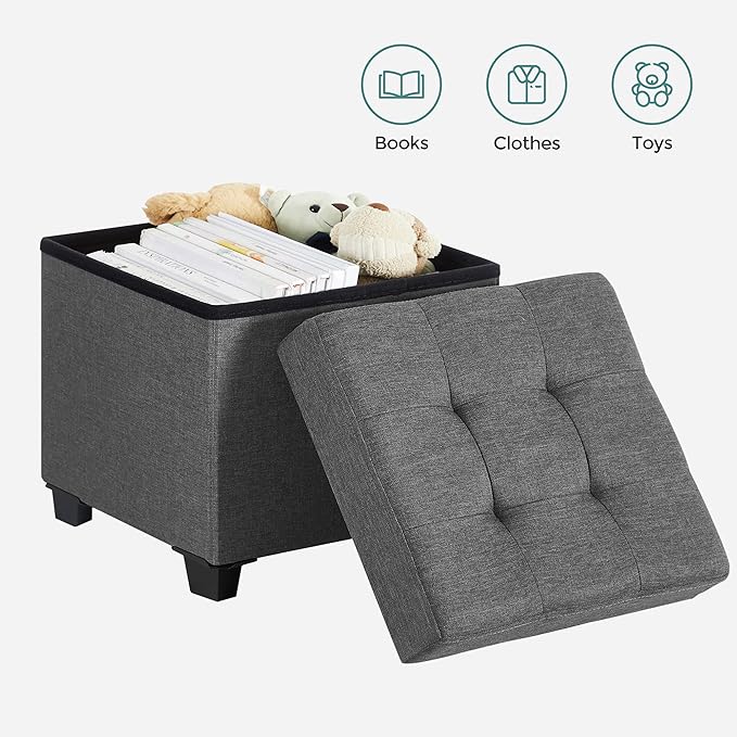 SONGMICS 15 Inches Cube Storage Ottoman, Bedroom Bench with Storage, Foot Stool with Feet, Holds Up to 660 lb, Dark Gray ULSF14GYZ-Ruum Studio Home