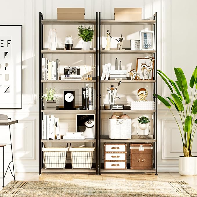 NUMENN Bookshelf, 6 Tier Bookshelves, Home Office Bookcase Shelf Storage Organizer, Free Standing Storage Shelving Unit for Bedroom, Living Room and Home Office, Grey-Ruum Studio Home