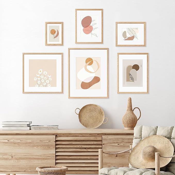 11x14 Picture Frame Set of 4 Natural Solid Oak Photo Frames with 8x10 Removable Mat Wall Hanging Large Handcrafted Frame with HD Plexiglass Wall and Tabletop Display Large Poster Frame-Ruum Studio Home