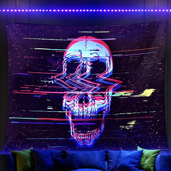 ADDWel Blacklight Skull Tapestry, Black Psychedelic Tapestry Glow In The Dark, UV Reactive Black Light Tapestries Posters Wall Hanging for Room Decor(50 * 60inches)-Ruum Studio Home