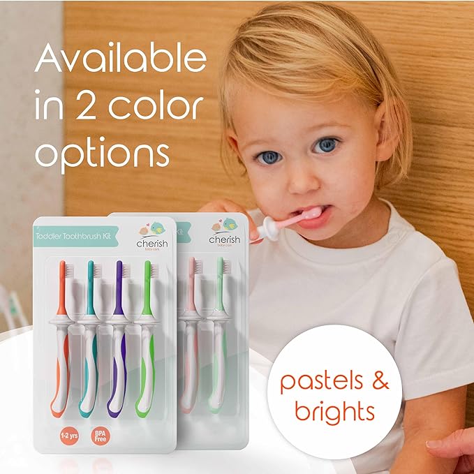 Cherish Baby Care Toddler Toothbrushes 1-2 Years (4-Pack) - BPA-Free & Safety-Tested Kids Toothbrush Kit, Designed by a Pediatric Dentist, Soft-Grip Toothbrush for Kids, My First Toothbrush Set-Ruum Studio Home