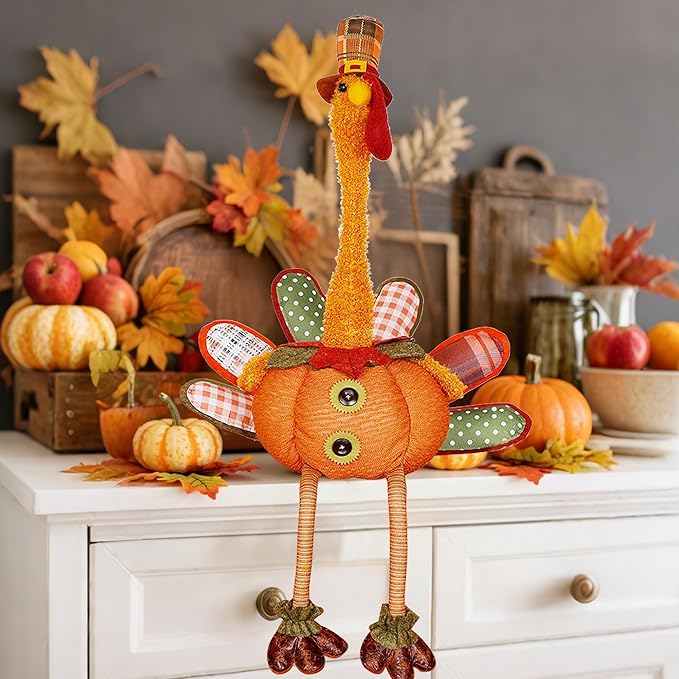 winemana Thanksgiving Decoration 31.5" x 18.5" Plush Turkey with Stretchable Head, Handmade Stuffed Sitting Turkeys Fall Decorations for Indoor Home Tabletop Party Autumn Decor (Cock)-Ruum Studio Home