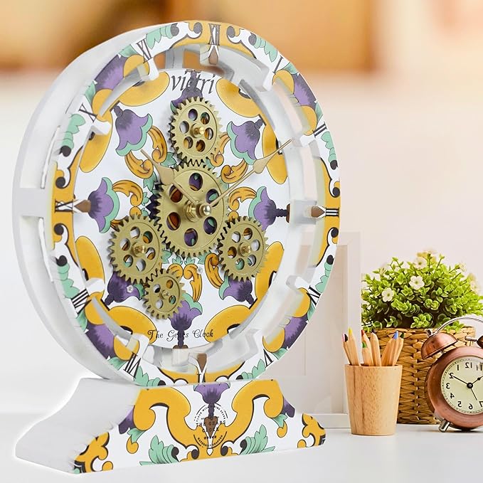 The Gears Clock Wall Clock Italy Collection with Moving Gears (Vietri, 10 inch Round)-Ruum Studio Home