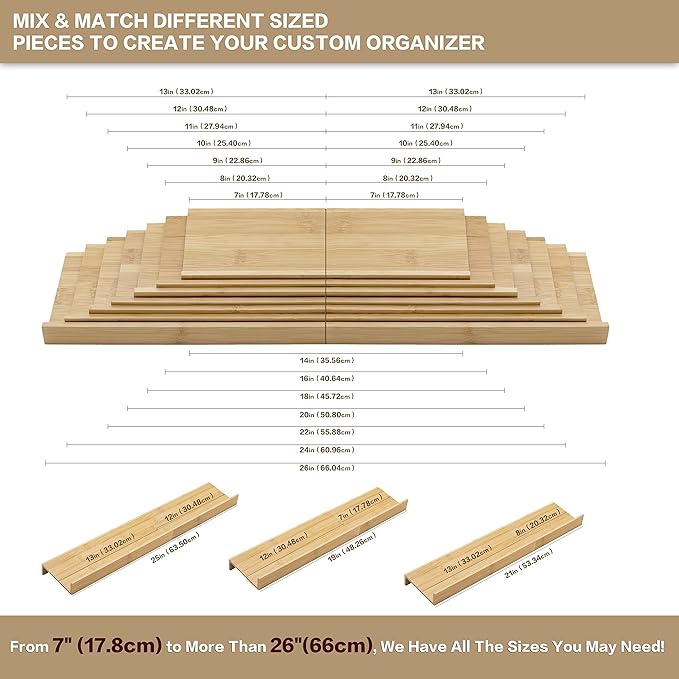 Bamboo Spice Rack Drawer Organizer - 8 Pieces Set- 7" Wide Per Piece - Combine Pieces Into 14" Wide Rack (7" or 14")-Ruum Studio Home