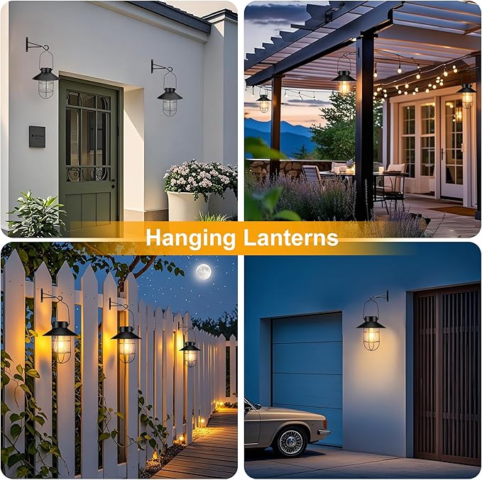 pearlstar Solar Lantern Outdoor 2 Packs Hanging Light Metal Solar Lamp with Warm White Edison Bulb Design for Garden Yard Patio Proch Decor(Black)-Ruum Studio Home