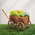 Wood Wagon Planter for Outdoor Balcony Decor - Garden Rustic Wooden Flower Cart with Wheels for Outside - Garden Decor - Amish Decorative Indoor - Wheelbarrow Planter for Patio-Ruum Studio Home